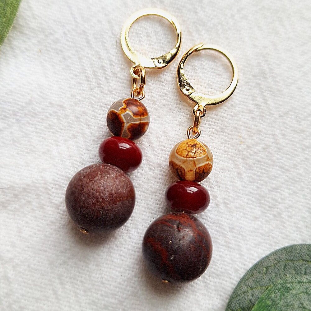 Whimsigoth Agate Earrings, Unique Dark Cottagecore Earrings, Rustic Bohemian